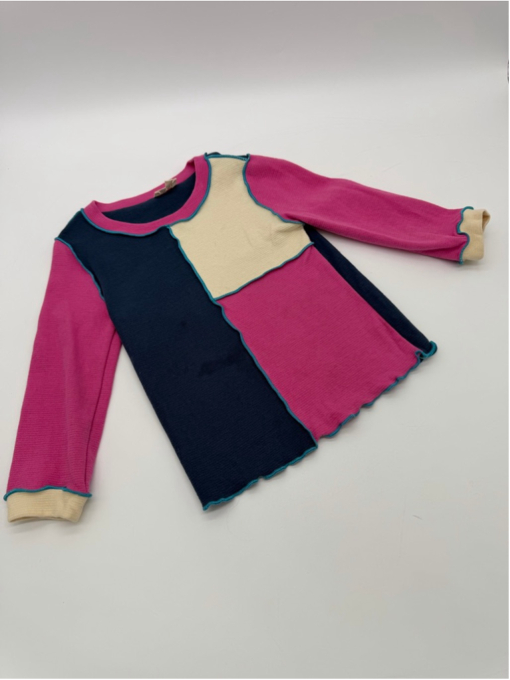 FINDING FOXTALE Long Sleeve Top 3T Pink Navy Patchwork